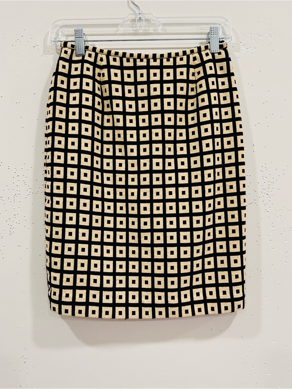 Lafayette 148 New York Geometric Pencil Skirt 4P Petite Wool Blend Black Beige